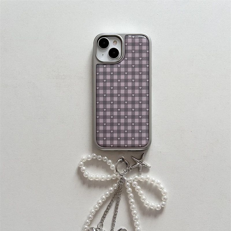 Phone Cases Y2K - Pink Purple Heart-Shaped Checkered Korean ins