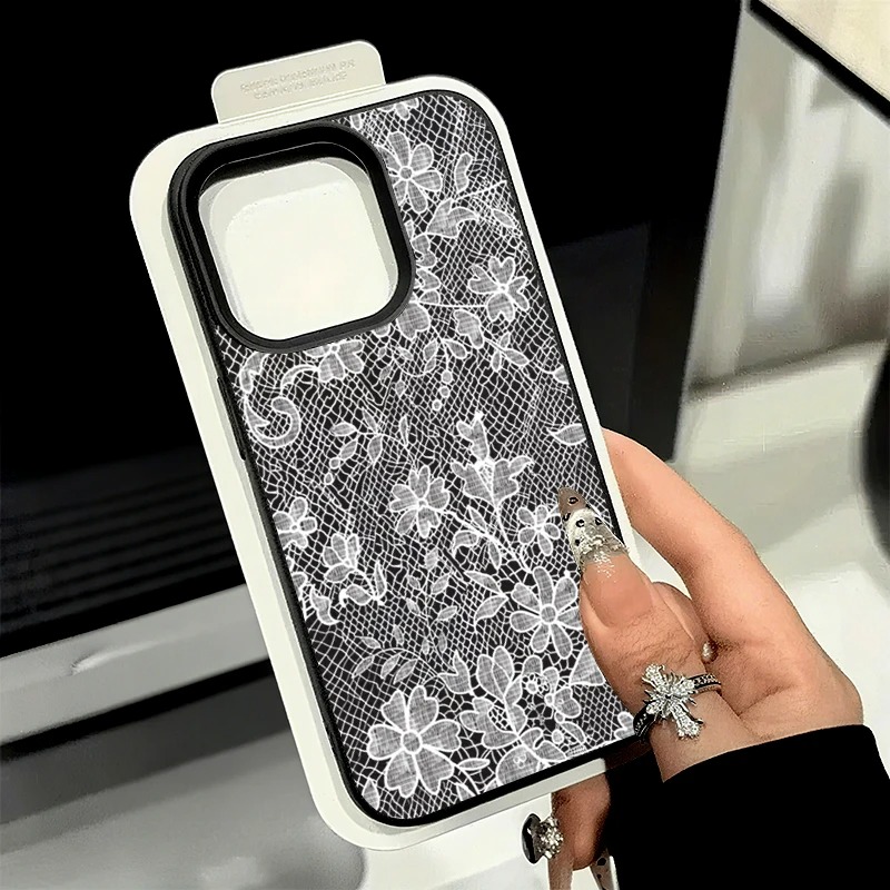 Phone Cases Dior - White Lace Patterned Lychee Textured Silicone
