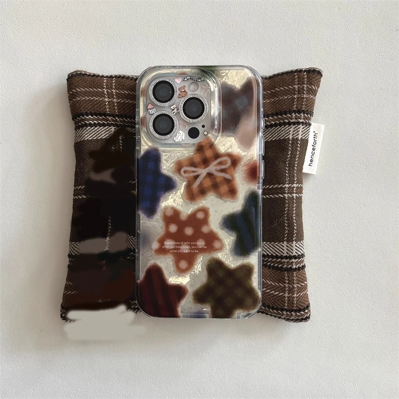 Phone Cases Cute Iphone 13 - Korean Winter Cute Brown Checkered Patten
