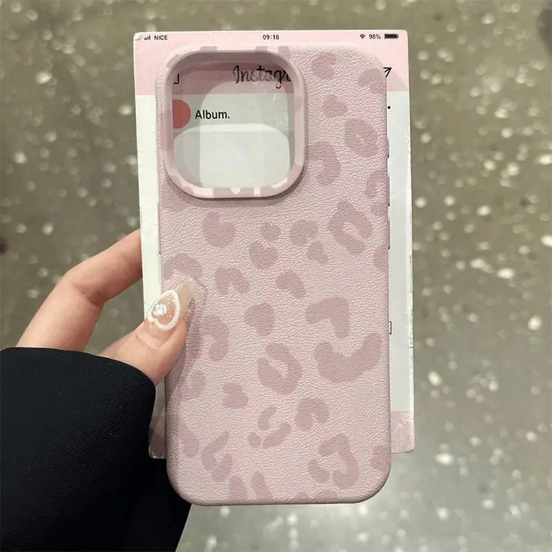 Phone Cases Xiaomi 14 - Pink Leopard Print Lichee Pattern Silicone