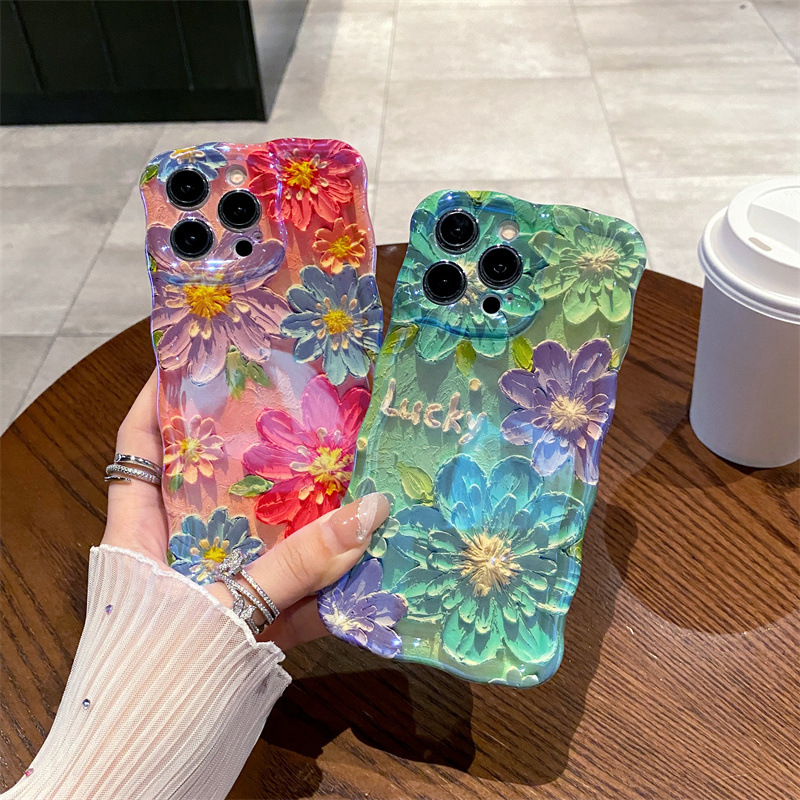 Phone Cases Iphone 13 - Retro Blue Light Oil Painting Flowers