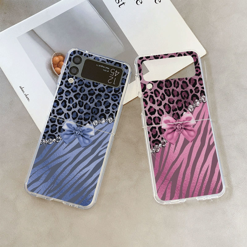 Phone Cases Z Fold 7 - Creative Pink Blue Bow Leopard Printed
