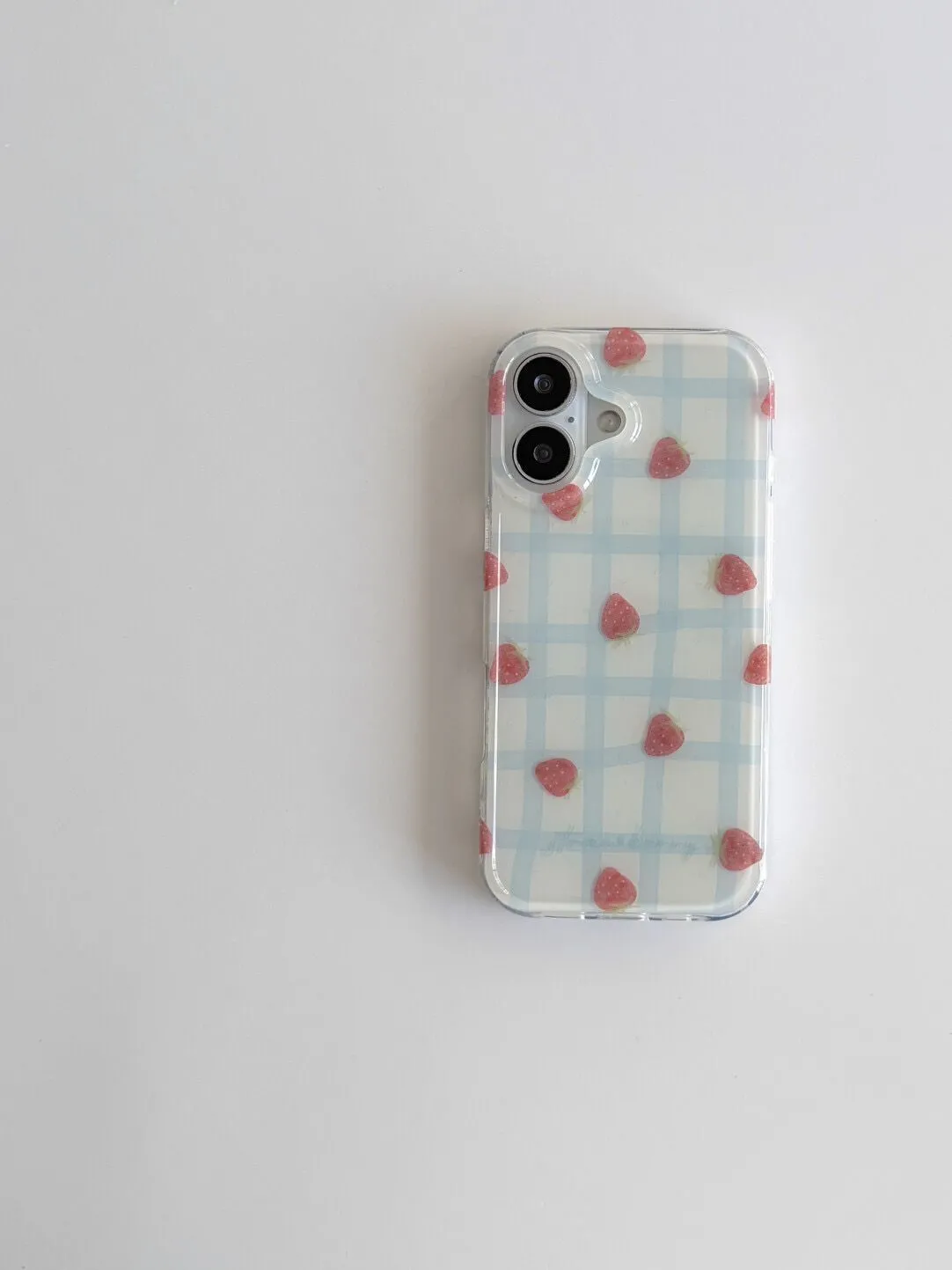 Fresh Blue Grid Pattern Strawb - Phone Cases Y2K recensie en prijs