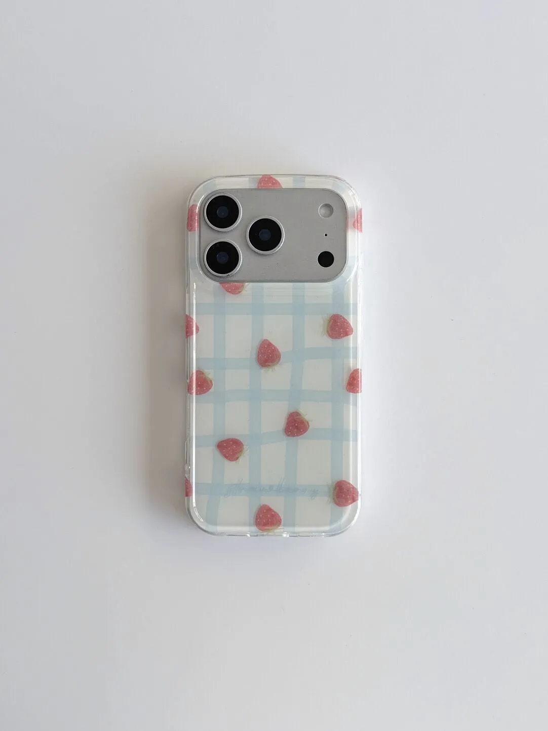 Fresh Blue Grid Pattern Strawb - Phone Cases Y2K recensie en prijs