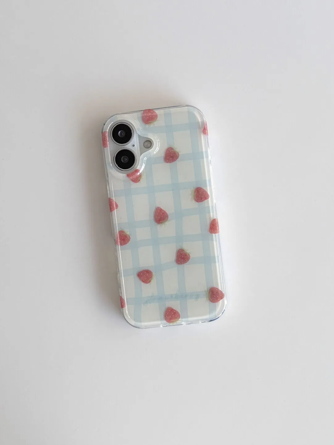 Fresh Blue Grid Pattern Strawb - Phone Cases Y2K recensie en prijs